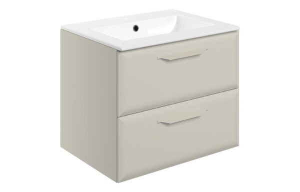 Novello Zenvra 615mm Wall Hung 2 Drawer Basin Unit W/1TH Basin - Matt Latte