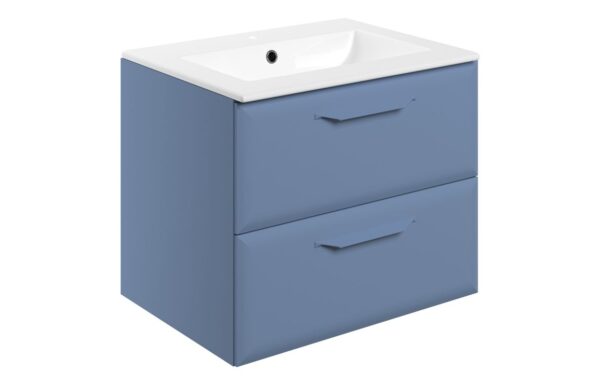 Novello Zenvra 615mm Wall Hung 2 Drawer Basin Unit W/1TH Basin - Matt Misty Blue