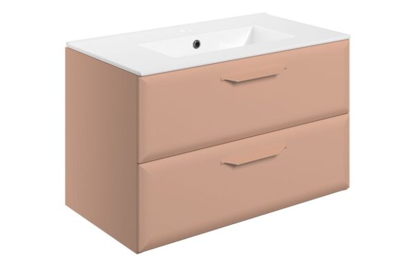 Novello Zenvra 815mm Wall Hung 2 Drawer Basin Unit W/1TH Basin - Matt Apricot