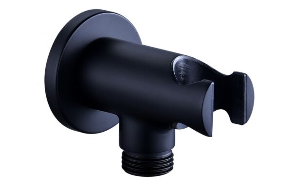 Novello Belvra Round Handset Wall Bracket With Wall Outlet - Matt Black