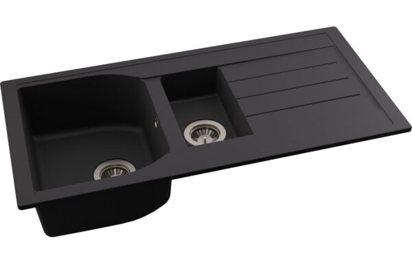 Abode Oriel 1.5B & Drainer Granite Inset Sink - Black Metallic