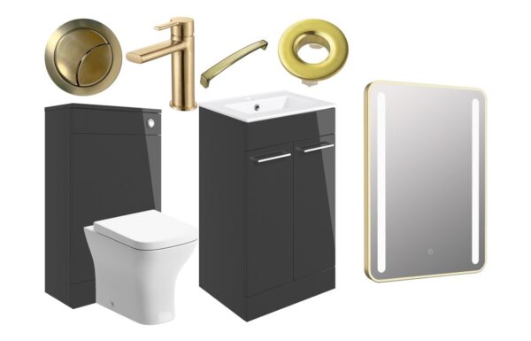 Novello Nolvra 510mm F/S Furniture Pack - Anthracite Gloss W/Brushed Brass Finishes