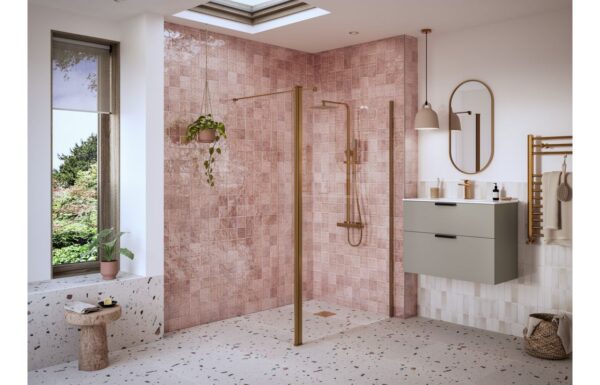 Poseidon Kavora Optional 1950 x 300 x 8mm Rotatable Wetroom Panel (Full Hinge) - Brushed Bronze