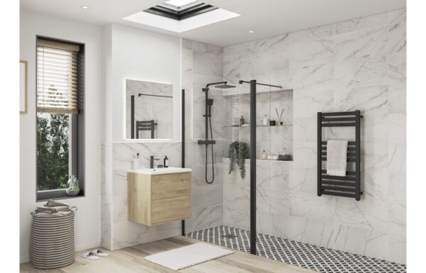 Poseidon Kavora Optional 1950 x 300 x 8mm Rotatable Wetroom Panel (Full Hinge) - Matt Black